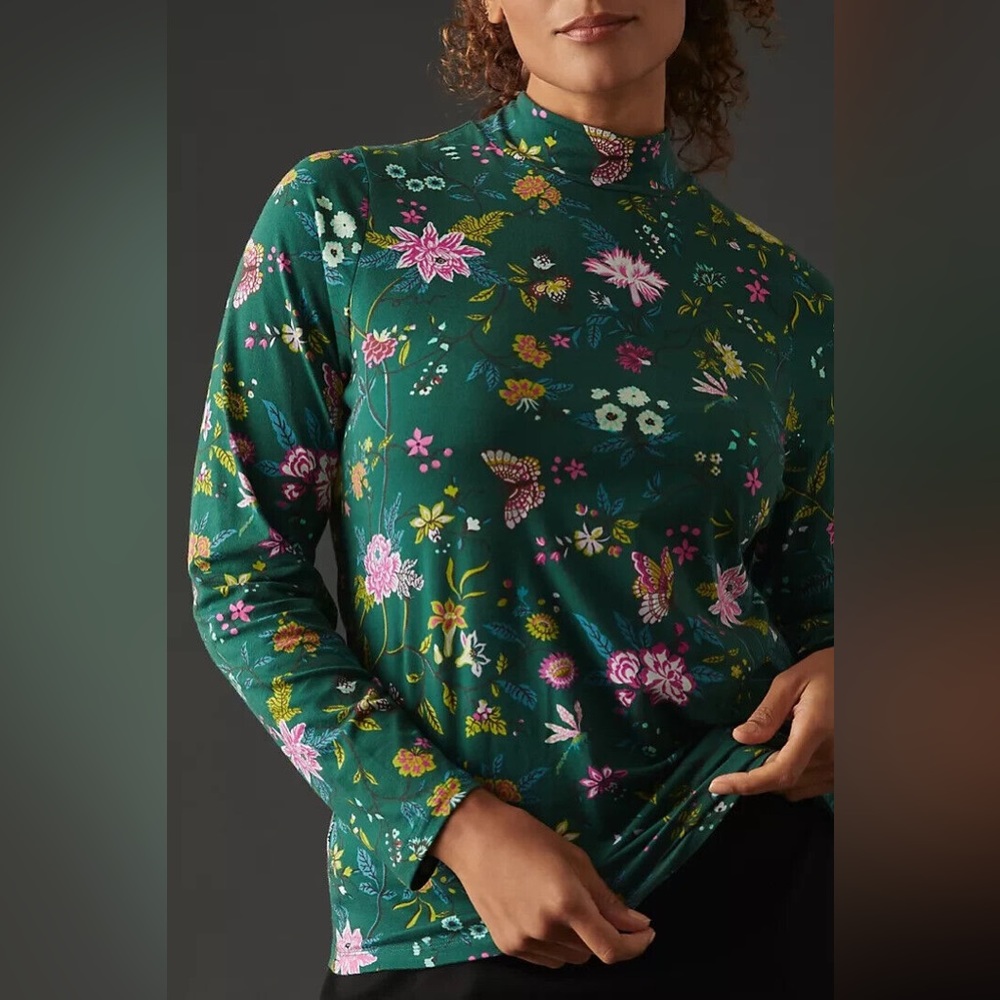 ✨ Anthropologie Printed Turtleneck Top Sz XS - Picture 2 of 5